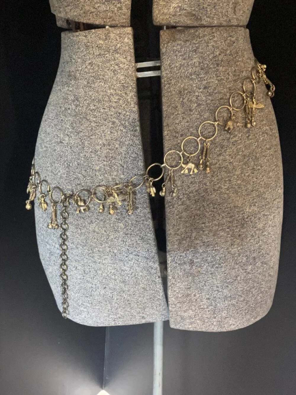 Vintage Metal Chain Belt with Animal Charms & Bells